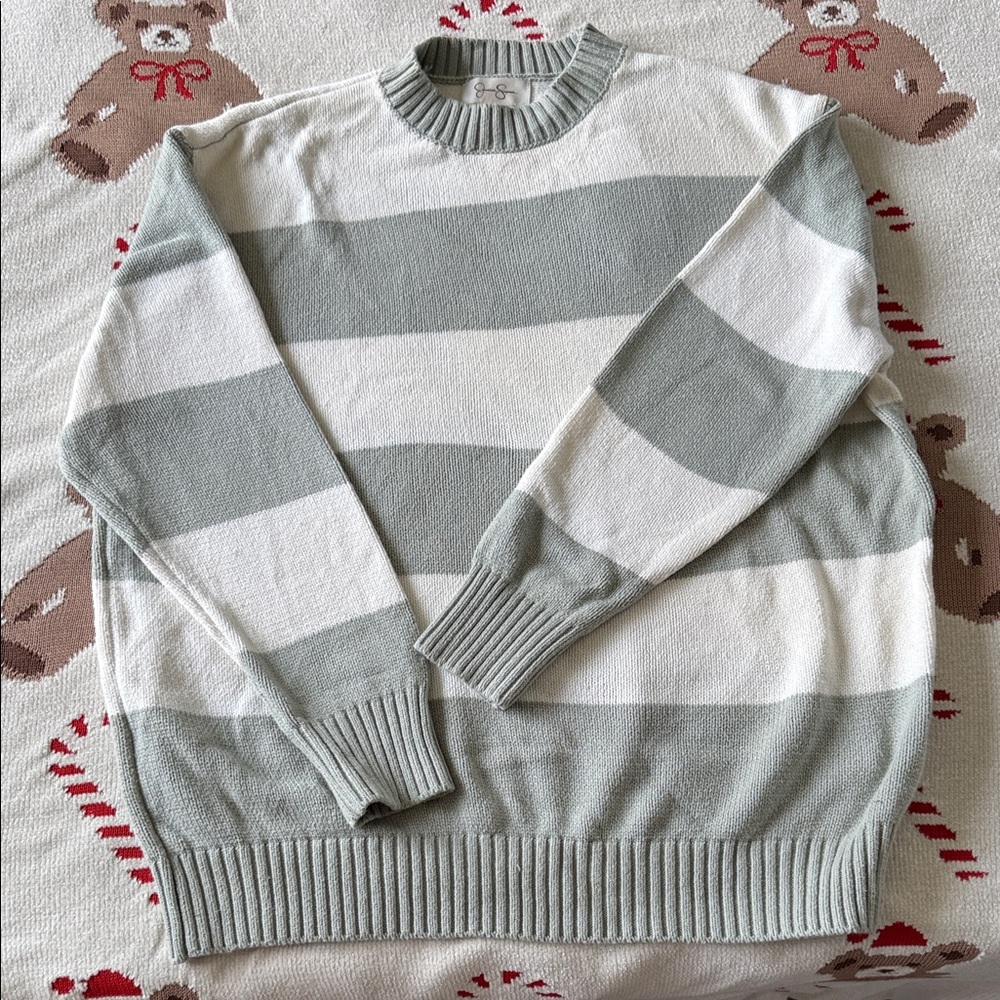 Jessica Simpson Crewneck Sweater - Light Gray and White